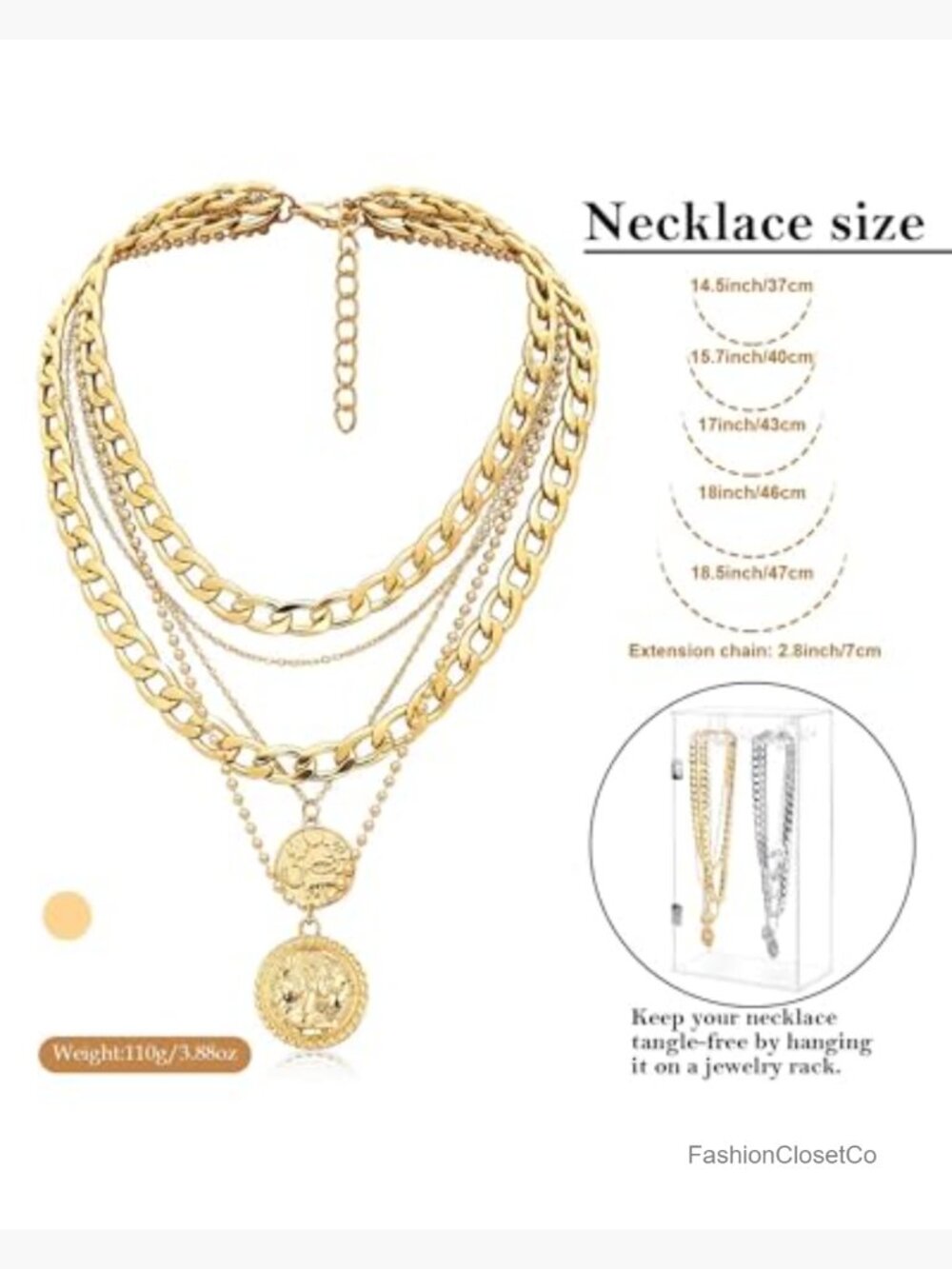 Layered Coin Pendant Necklace Set Dainty Chunky Chain Choker Jewelry - Picture 5 of 7